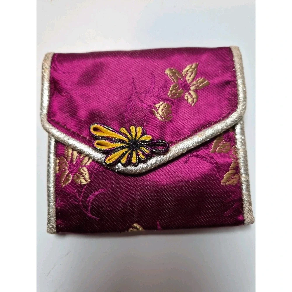 Lot of 8 Asian Silk Brocade Jewelry Pouches & Coin Purses Mixed Colors & Styles